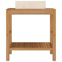 vidaXL Waschtisch Massivholz Teak mit Waschbecken Marmor Creme