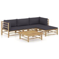 vidaXL 5-tlg. Garten-Lounge-Set mit Dunkelgrauen Kissen...