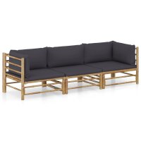 vidaXL 3-tlg. Garten-Lounge-Set mit Dunkelgrauen Kissen...