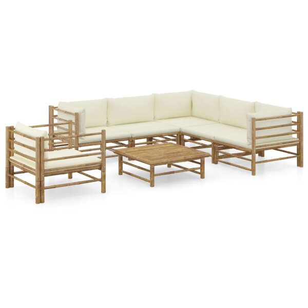 vidaXL 7-tlg. Garten-Lounge-Set mit Cremewei&szlig;en Kissen Bambus