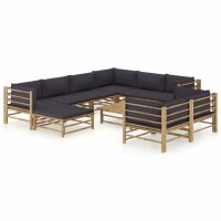 vidaXL 10-tlg. Garten-Lounge-Set mit Dunkelgrauen Kissen...