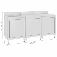 vidaXL Gastro-Sp&uuml;lenunterschrank 180x60x96 cm Edelstahl