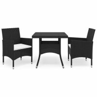 vidaXL 3-tlg. Garten-Essgruppe Schwarz Poly Rattan und Glas