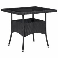 vidaXL 3-tlg. Garten-Essgruppe Schwarz Poly Rattan und Glas