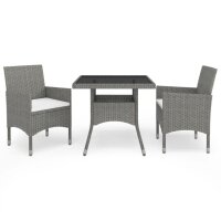 vidaXL 3-tlg. Garten-Essgruppe Grau Poly Rattan und Glas