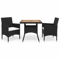 vidaXL 3-tlg. Garten-Essgruppe Schwarz Poly Rattan und...