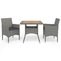 vidaXL 3-tlg. Garten-Essgruppe Grau Poly Rattan und...