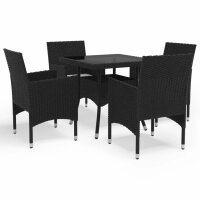 vidaXL 5-tlg. Garten-Essgruppe Schwarz Poly Rattan und Glas