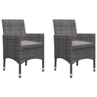 vidaXL 3-tlg. Bistro-Set Poly Rattan und Hartglas Grau