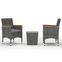 vidaXL 3-tlg. Bistro-Set Poly Rattan und Hartglas Grau