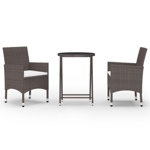 vidaXL 3-tlg. Bistro-Set Poly Rattan und Hartglas Braun