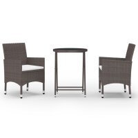 vidaXL 3-tlg. Bistro-Set Poly Rattan und Hartglas Braun