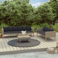 vidaXL 3-tlg. Garten-Lounge-Set mit Auflagen Poly Rattan...