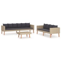 vidaXL 3-tlg. Garten-Lounge-Set mit Auflagen Poly Rattan...