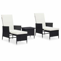 vidaXL 3-tlg. Garten-Lounge-Set mit Auflagen Poly Rattan...