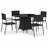 vidaXL 5-tlg. Garten-Essgruppe Poly Rattan Schwarz