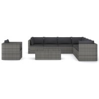 vidaXL 9-tlg. Garten-Lounge-Set mit Kissen Poly Rattan Grau