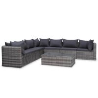 vidaXL 9-tlg. Garten-Lounge-Set mit Kissen Poly Rattan Grau