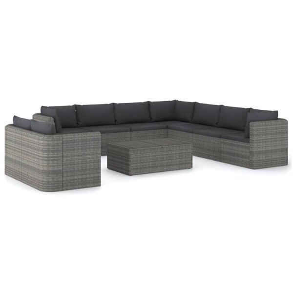 vidaXL 10-tlg. Garten-Lounge-Set mit Kissen Poly Rattan Grau