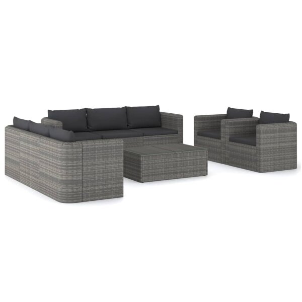 vidaXL 9-tlg. Garten-Lounge-Set mit Kissen Poly Rattan Grau