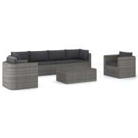 vidaXL 7-tlg. Garten-Lounge-Set mit Kissen Poly Rattan Grau