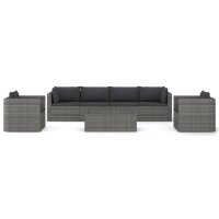 vidaXL 7-tlg. Garten-Lounge-Set mit Kissen Poly Rattan Grau