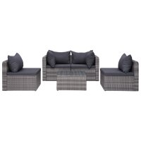 vidaXL 7-tlg. Garten-Lounge-Set mit Kissen Poly Rattan Grau