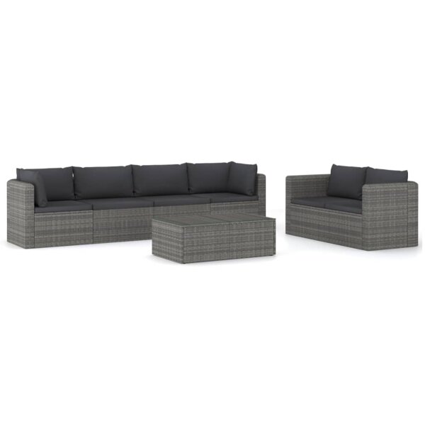 vidaXL 7-tlg. Garten-Lounge-Set mit Kissen Poly Rattan Grau