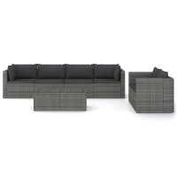 vidaXL 7-tlg. Garten-Lounge-Set mit Kissen Poly Rattan Grau