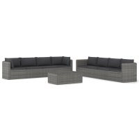 vidaXL 9-tlg. Garten-Lounge-Set mit Kissen Poly Rattan Grau