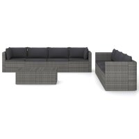 vidaXL 9-tlg. Garten-Lounge-Set mit Kissen Poly Rattan Grau