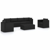 vidaXL 7-tlg. Garten-Lounge-Set mit Kissen Poly Rattan Schwarz