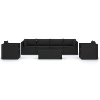 vidaXL 7-tlg. Garten-Lounge-Set mit Kissen Poly Rattan Schwarz