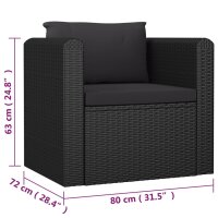 vidaXL 7-tlg. Garten-Lounge-Set mit Kissen Poly Rattan Schwarz