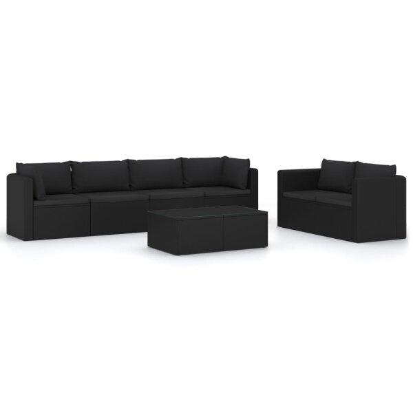 vidaXL 7-tlg. Garten-Lounge-Set mit Kissen Poly Rattan Schwarz