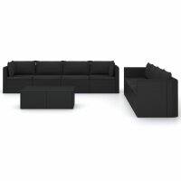 vidaXL 9-tlg. Garten-Lounge-Set mit Kissen Poly Rattan Schwarz