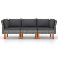 vidaXL 3-Sitzer-Gartensofa mit Kissen Grau Poly Rattan