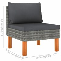 vidaXL 3-Sitzer-Gartensofa mit Kissen Grau Poly Rattan