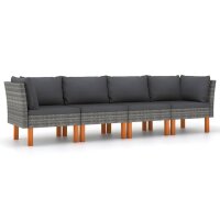 vidaXL 4-Sitzer-Gartensofa mit Kissen Grau Poly Rattan