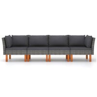 vidaXL 4-Sitzer-Gartensofa mit Kissen Grau Poly Rattan