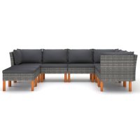 vidaXL 8-tlg. Garten-Lounge-Set mit Kissen Poly Rattan Grau