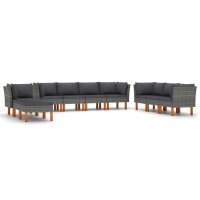 vidaXL 10-tlg. Garten-Lounge-Set mit Kissen Poly Rattan Grau