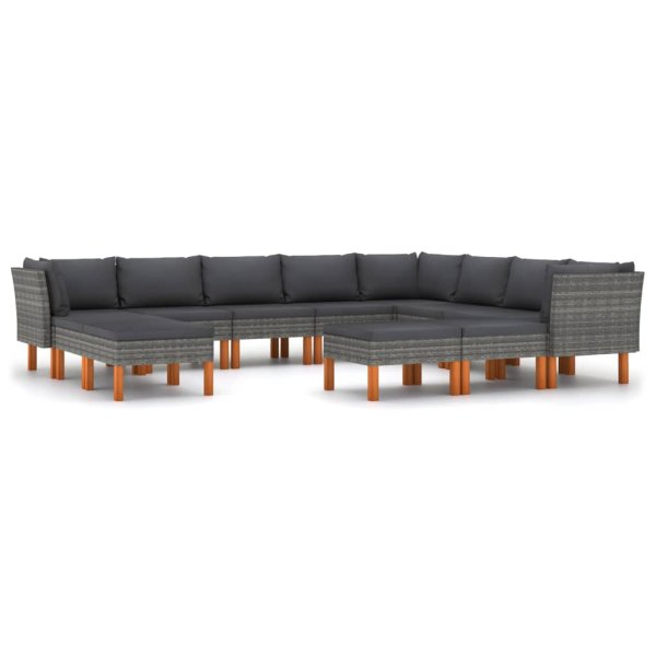 vidaXL 12-tlg. Garten-Lounge-Set mit Kissen Poly Rattan Grau