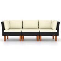 vidaXL 3-Sitzer-Gartensofa mit Kissen Schwarz Poly Rattan