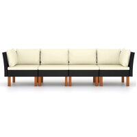 vidaXL 4-Sitzer-Gartensofa mit Kissen Schwarz Poly Rattan