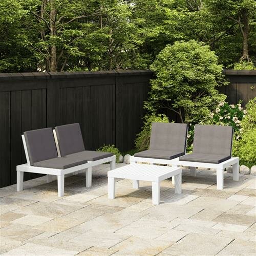 vidaXL 3-tlg. Garten-Lounge-Set mit Kissen Kunststoff Wei&szlig;