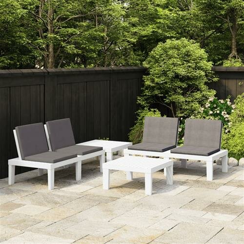 vidaXL 4-tlg. Garten-Lounge-Set mit Auflagen Kunststoff Wei&szlig;