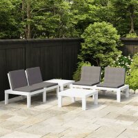 vidaXL 4-tlg. Garten-Lounge-Set mit Auflagen Kunststoff Wei&szlig;