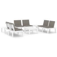 vidaXL 6-tlg. Garten-Lounge-Set mit Auflagen Kunststoff Wei&szlig;