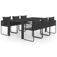 vidaXL 7-tlg. Garten-Essgruppe PVC Rattan Schwarz
